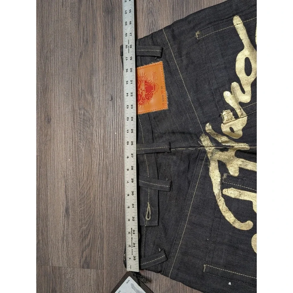 Ed Hardy Mens Gold Foil Logo Wide Leg Denim Jeans Dark Wash‎ 36x34 NWT Lot 2008